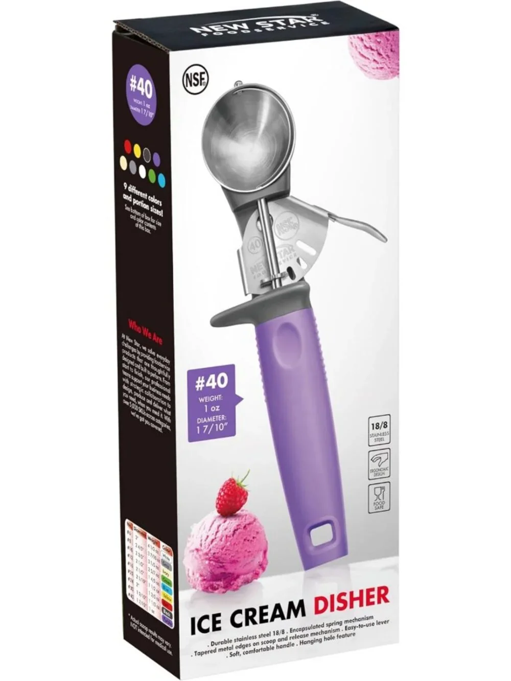 Commercial-Grade Ice Cream Scoop & Food Disher - #40, Stainless Steel, Purple